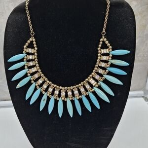 Howlite Faux Turquoise and Gold Tribal Southwestern Women's Necklace